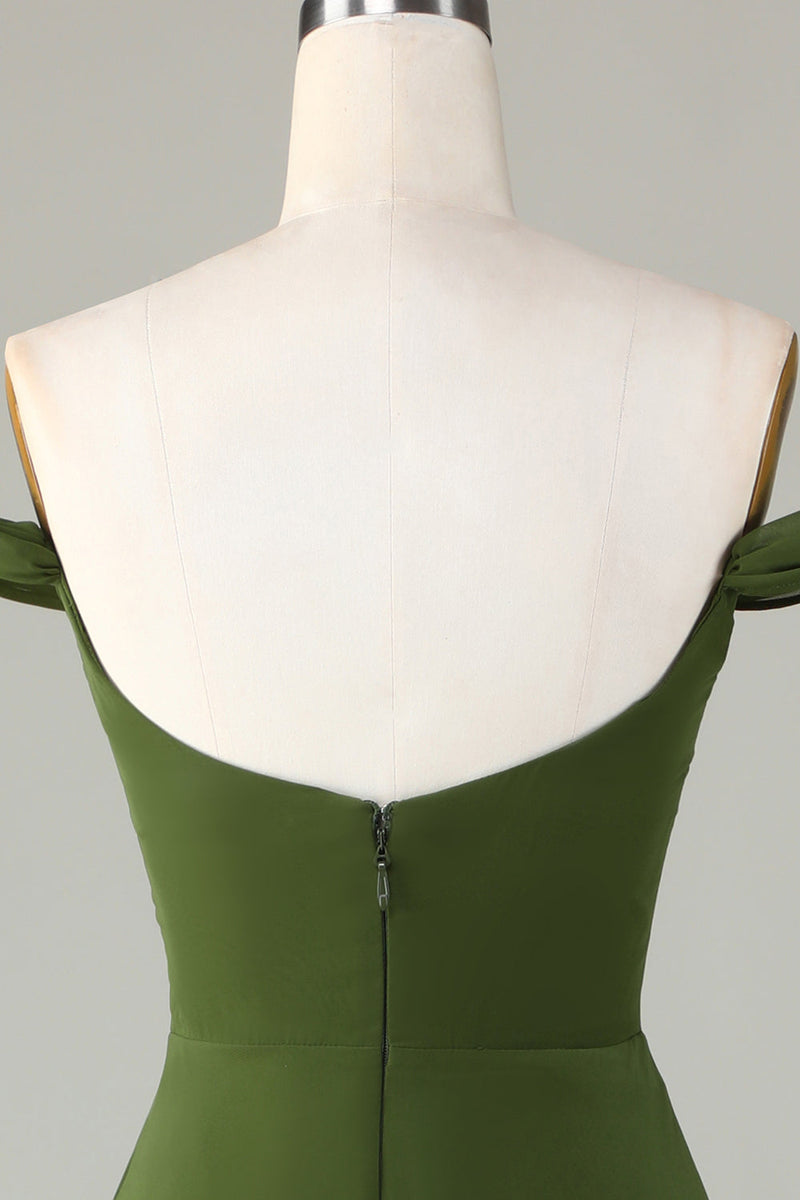 Załaduj obraz do przeglądarki galerii, Zielona Sukienki Dla Druhny z Odkrytymi Ramionami