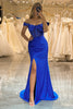 Załaduj obraz do przeglądarki galerii, Błyszcząca Królewska Niebieska Syrenka Długa Sukienka Na Studniówkę Z Cekinowymi Aplikacjami