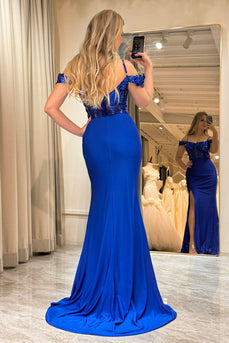 Błyszcząca Królewska Niebieska Syrenka Długa Sukienka Na Studniówkę Z Cekinowymi Aplikacjami
