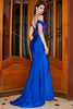 Załaduj obraz do przeglądarki galerii, Modna Królewski Niebieski Sukienka Na Studniówkę Z Koreczkiem Z Odkrytymi Ramionami