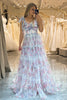 Załaduj obraz do przeglądarki galerii, Kwiatowy Nadruk Linia Regulowane Ramiączka Tiulowa Długa Sukienka Na Studniówkę