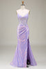 Załaduj obraz do przeglądarki galerii, Błyszcząca Syrenka Fioletowe Gorsetowa Sukienki Na Studniówke z Rozcięciem