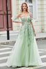 Załaduj obraz do przeglądarki galerii, Zielona odpinana sukienka na studniówkę Tiulowa sukienka z aplikacjami