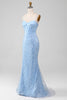 Załaduj obraz do przeglądarki galerii, Jasnoniebieska Syrenka Błyszcząca Cekinowa Długa Gorsetowa Sukienka Na Studniówkę
