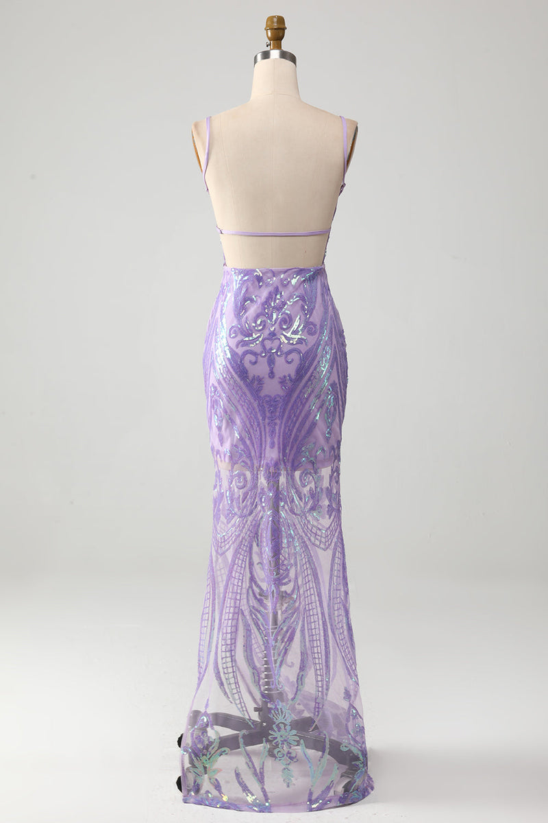 Załaduj obraz do przeglądarki galerii, Jasnofioletowa Sukienka Na Studniówkę Bez Pleców Z Cekinami