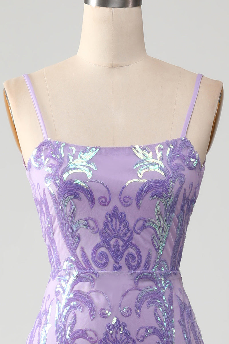 Załaduj obraz do przeglądarki galerii, Jasnofioletowa Sukienka Na Studniówkę Bez Pleców Z Cekinami