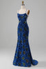 Załaduj obraz do przeglądarki galerii, Cienkich Ramiączkach Królewska Niebieska Syrenka Cekinowa Sukienki Na Studniówke Z Rozcięciem