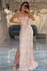 Załaduj obraz do przeglądarki galerii, Brokatowa Różowa Syrenka Długa Naginana Sukienka Na Studniówkę Z Rozcięciem