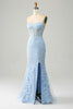 Załaduj obraz do przeglądarki galerii, Jasnoniebieska Gorsetowa Sukienka Syrenka  Na Studniówke Z Rozcięciem