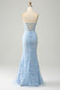 Załaduj obraz do przeglądarki galerii, Jasnoniebieska Gorsetowa Sukienka Syrenka  Na Studniówke Z Rozcięciem