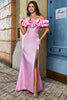 Załaduj obraz do przeglądarki galerii, Stylowa Syrenka Z Odkrytymi Ramionami Różowa Długa Sukienka Na Studniówkę Z