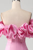 Załaduj obraz do przeglądarki galerii, Syrena Różowa Sukienka Na Studniówkę Bez Ramiączek Z Falbankami