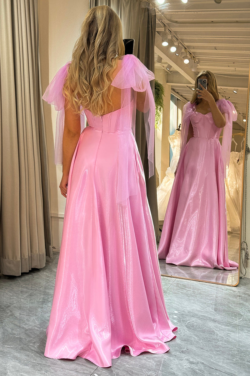Załaduj obraz do przeglądarki galerii, Różowa Linia Linia Bez Pleców Długa Gorset Sukienka Na Studniówkę Z Koronką