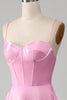 Załaduj obraz do przeglądarki galerii, Cienkich Ramiączkach Różowa Sukienki Na Studniówke Z Gorsetem