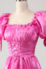 Załaduj obraz do przeglądarki galerii, Bufiaste Rękawy Gorąca Różowa Sukienki Na Studniówke Z Falbankami