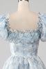 Załaduj obraz do przeglądarki galerii, Jasnoniebieska Bufiaste Rękawy Sukienki Na Studniówke Z Gorsetem