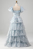 Załaduj obraz do przeglądarki galerii, Jasnoniebieska Bufiaste Rękawy Sukienki Na Studniówke Z Gorsetem