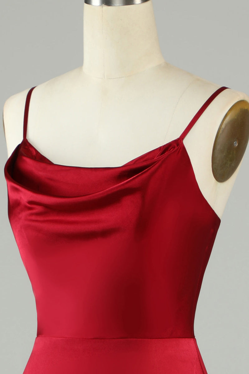Załaduj obraz do przeglądarki galerii, Spaghetti Ramiączka Bordowa długa suknia druhny z rozcięciem