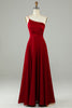 Załaduj obraz do przeglądarki galerii, A-Line One Ramię Burgundy Long Bridesmaid Dress z falbanami