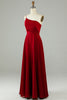 Załaduj obraz do przeglądarki galerii, A-Line One Ramię Burgundy Long Bridesmaid Dress z falbanami