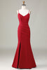 Załaduj obraz do przeglądarki galerii, Spaghetti Straps Bez rękawów Burgundy Bridesmaid Dress z rozcięciem