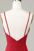 Załaduj obraz do przeglądarki galerii, Spaghetti Straps Bez rękawów Burgundy Bridesmaid Dress z rozcięciem