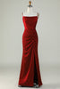 Załaduj obraz do przeglądarki galerii, Spaghetti Straps Bordowa długa sukienka dla druhen z rozciętym przodem