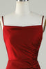 Załaduj obraz do przeglądarki galerii, Spaghetti Straps Bordowa długa sukienka dla druhen z rozciętym przodem