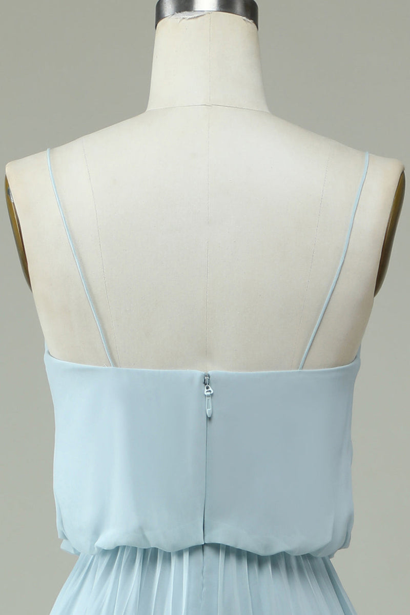 Załaduj obraz do przeglądarki galerii, Szyfonowe paski spaghetti błękitna długa sukienka dla druhen
