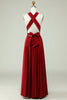 Załaduj obraz do przeglądarki galerii, A-Line Halter Bordowa długa sukienka dla druhen