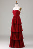 Załaduj obraz do przeglądarki galerii, Bez ramiączek Tiered Burgundy Long Bridesmaid Dress