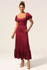 Załaduj obraz do przeglądarki galerii, Dekolt W Kształcie Serca Burgundia Sukienki Dla Druhny Z Bufiastymi Rękawami