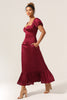Załaduj obraz do przeglądarki galerii, Dekolt W Kształcie Serca Burgundia Sukienki Dla Druhny Z Bufiastymi Rękawami