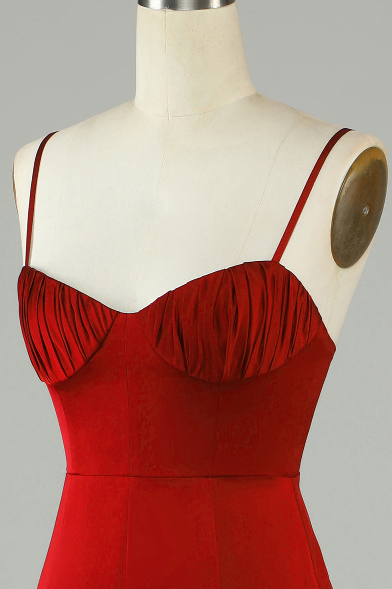 Załaduj obraz do przeglądarki galerii, Syrena Spaghetti Ramiączka Bordowa długa suknia druhny z rozcięciem