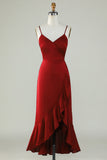 Spaghetti Straps Burgundy Bridesmaid Sukienka z marszczeniami