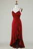 Załaduj obraz do przeglądarki galerii, Spaghetti Straps Burgundy Bridesmaid Sukienka z marszczeniami