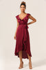 Załaduj obraz do przeglądarki galerii, Dekolt V Burgundia Sukienki Dla Druhny z Marszczeniami