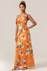 Załaduj obraz do przeglądarki galerii, Modna Syrena Jedno Ramię Drukowane Pomarańczowa Sukienki Dla Druhny