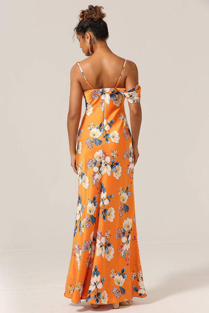 Załaduj obraz do przeglądarki galerii, Modna Syrena Jedno Ramię Drukowane Pomarańczowa Sukienki Dla Druhny