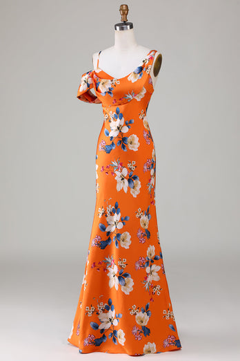Syrena Drukowana pomarańczowa sukienka dla druhen