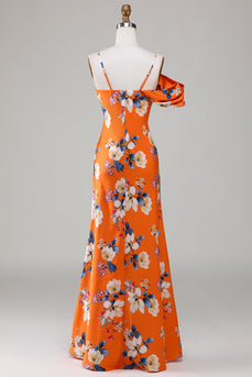 Syrena Drukowana pomarańczowa sukienka dla druhen