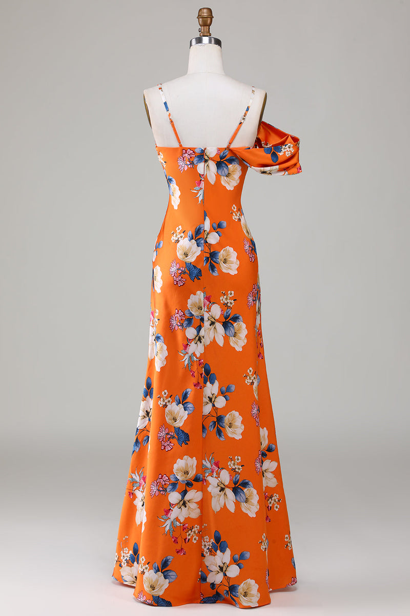 Załaduj obraz do przeglądarki galerii, Syrena Drukowana pomarańczowa sukienka dla druhen
