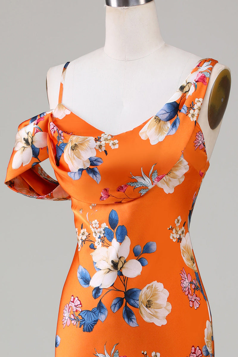 Załaduj obraz do przeglądarki galerii, Syrena Drukowana pomarańczowa sukienka dla druhen