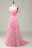 Załaduj obraz do przeglądarki galerii, Różowa Długa Sukienki Dla Druhny Z Kwiatami 3D Z Odkrytymi Ramionami