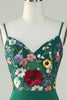 Załaduj obraz do przeglądarki galerii, A-Line Spaghetti Straps Ciemnozielona długa sukienka druhny z kwiatami 3D