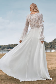 Suknia ślubna z długim rękawem Ivory A Line z koronką