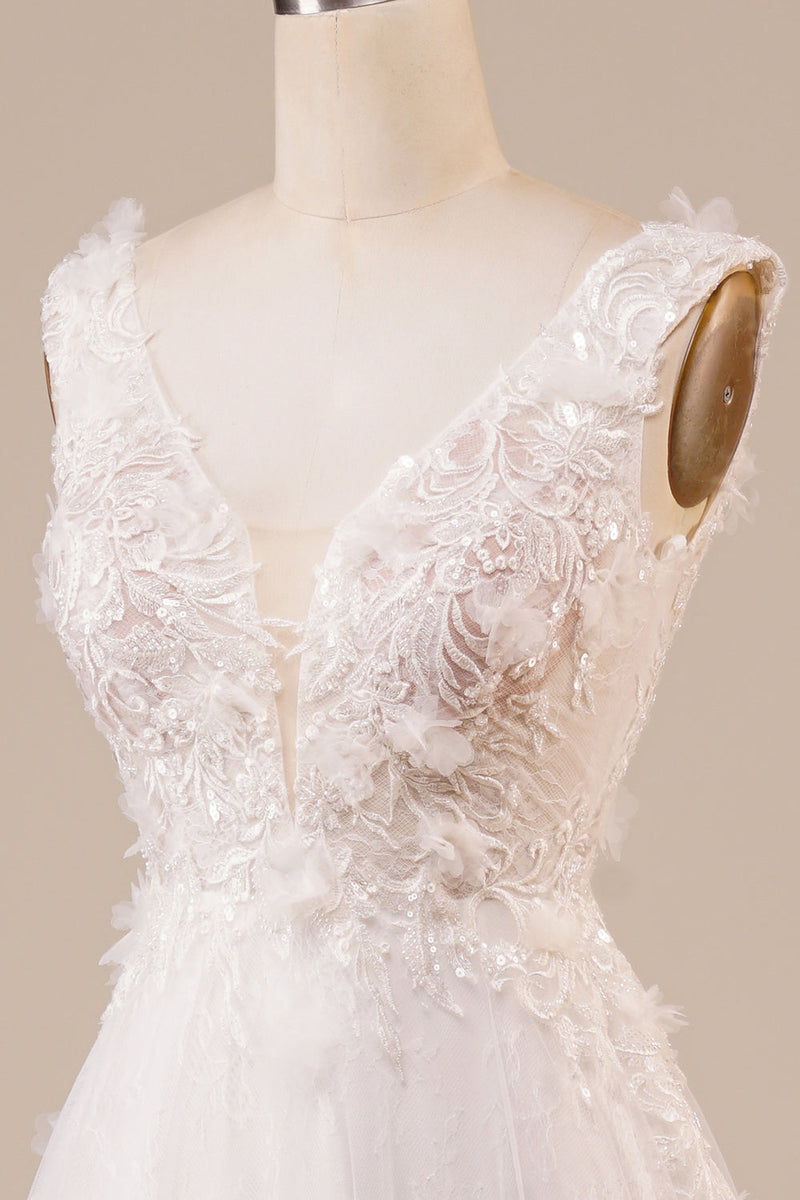 Załaduj obraz do przeglądarki galerii, Błyszcząca Tiulowa Długa Suknia Ślubna Z Koralików W Kolorze Kości Słoniowej
