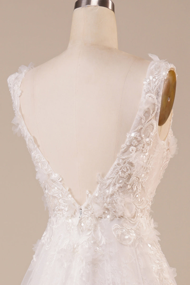 Załaduj obraz do przeglądarki galerii, Błyszcząca Tiulowa Długa Suknia Ślubna Z Koralików W Kolorze Kości Słoniowej
