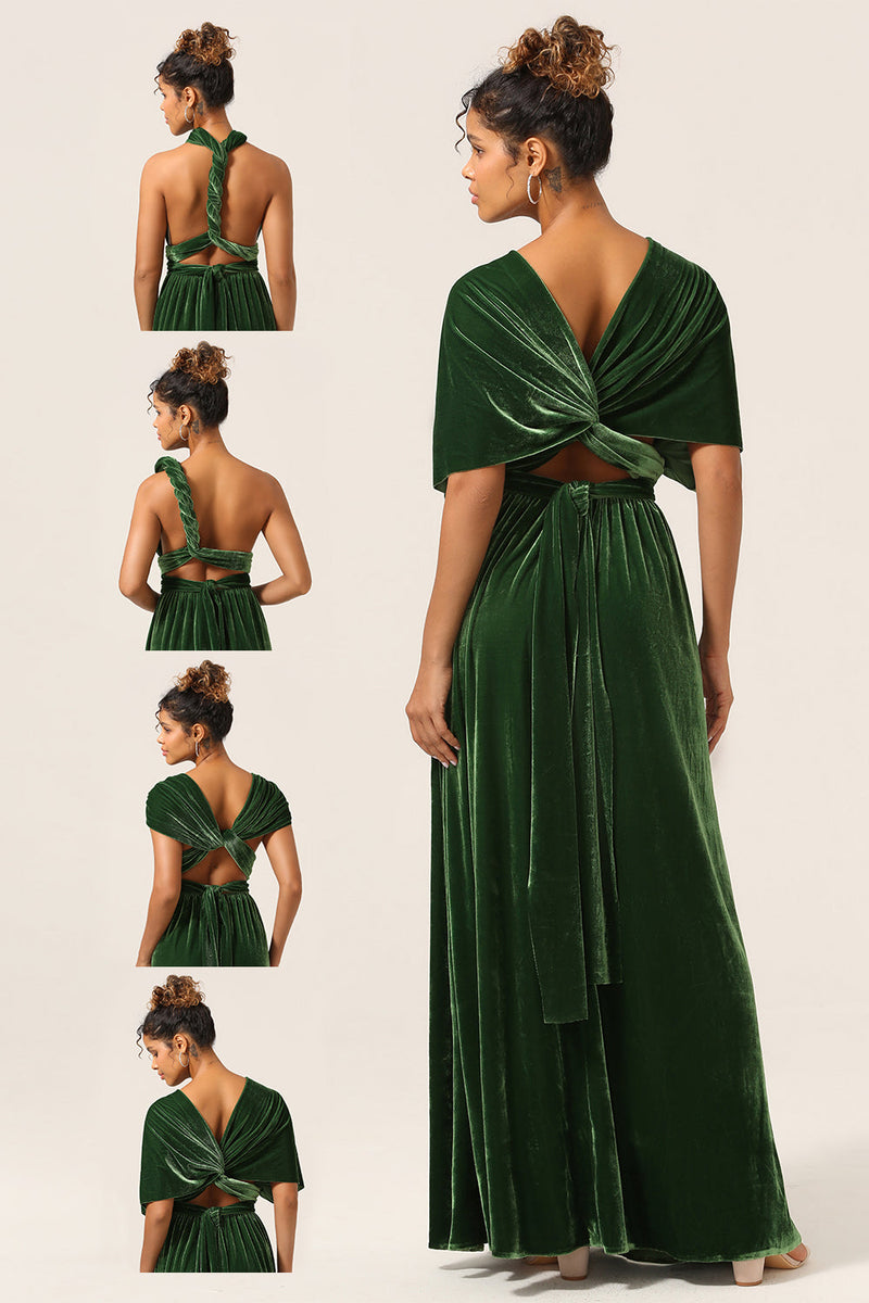 Załaduj obraz do przeglądarki galerii, Elegancka Dekolt V Ciemnozielony Aksamitna Sukienki Dla Druhny