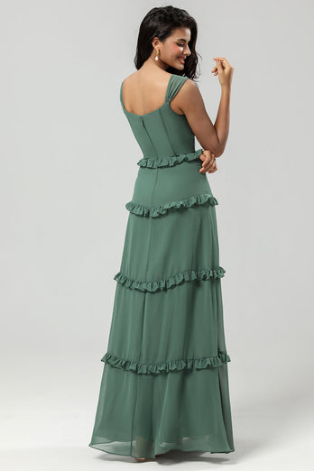 Klasyczna Elegancja Linia Z Ramienia Eukaliptusowa Długa Sukienka Dla Druhen